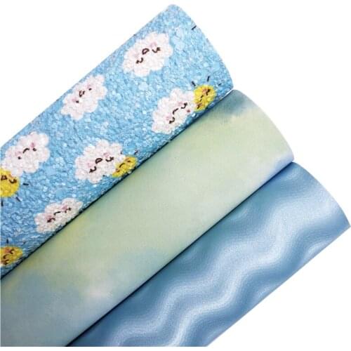 Sun Clouds Printed Chunky Glitter Leather Iridescent Stripes Synthetic Leather Tie-dyed Printed Leather For BOW DIY 21X29CM G543