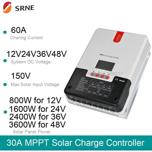 MPPT 60A 12V24V36V48V Auto Solar Charge Controller for Battery PV Regulator Charger with Bluetooth and Remote Meter