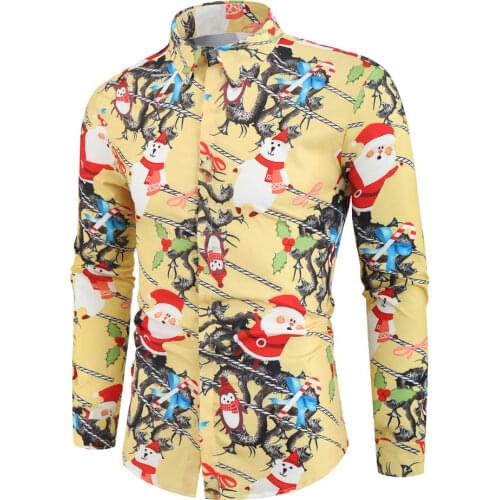 Mens Harajuku Christmas Xmas 3D Printing Long Sleeve Casual Blouse Shirt Tops Tee Shirts Outwear Luxury Boy Clothing