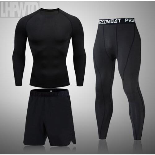 2020 Mens Thermal Underwear Suit MMA Rashguard Suit Fitness Sports Leggings Suit Solid color Men Comression Clothes Suit Men