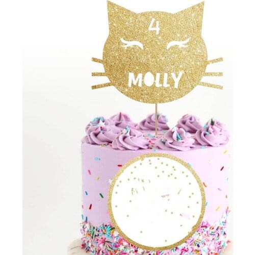 Custom Cat cake topper cat party birthday personalised glitter cake topper cake decoration Party Decorations food toothpicks