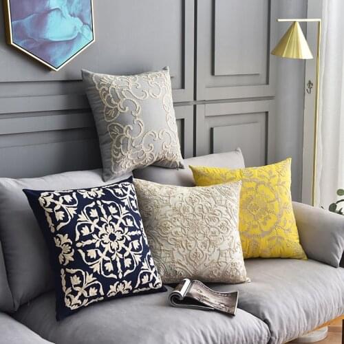 CITYINCITY embroidered Cushion Cover elegant linen look Pillow Case decorative Pillow cover For sofa bed car seat 50x50