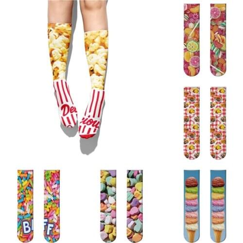 Popcorn Print Sports Socks Unisex Funny Creativity Candy Hamburger Long Socks Men Cycling Running Basketball Thigh High Socks