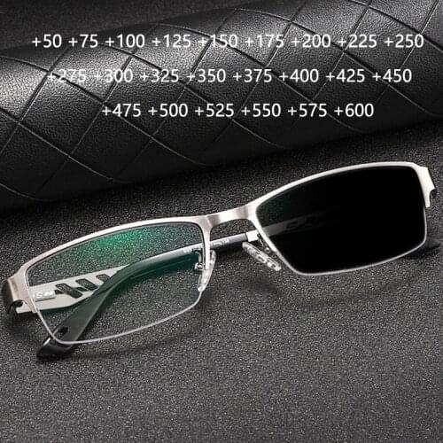 Photochromic Reading Glasses for Men Ultralight Half Frame Optical Presbyopic Eyeglasses Computer Eyewear with Diopter Magnifier