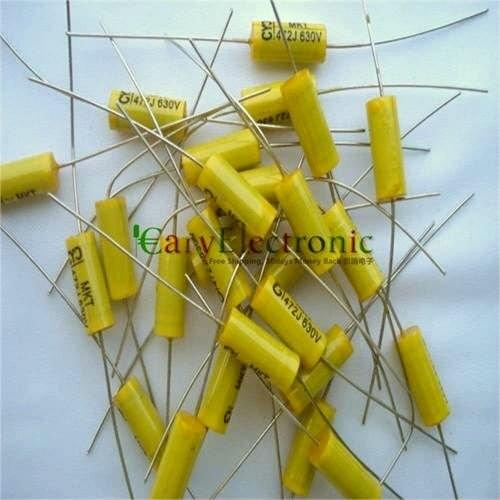Wholesale 50pcs long leads yellow Axial Polyester Film Capacitors electronics 0.0047uF 630V fr tube amp audio free shipping