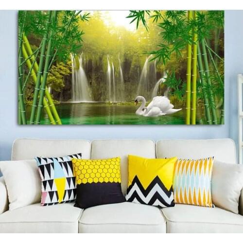 Full DIY 5D Diamond Painting Waterfall lake swan bamboo Cross Stitch Diamond Embroidery Rhinestones Mosaic Home Decor Picture