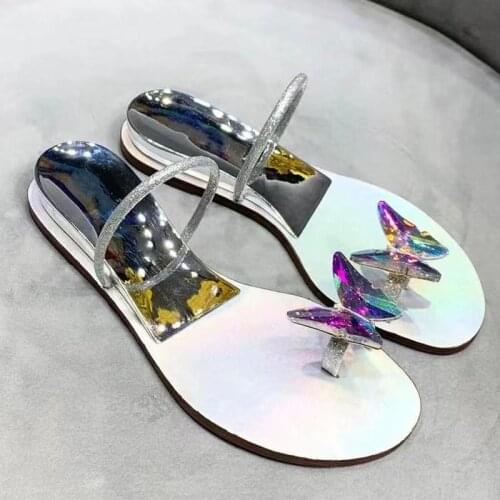 Crystal Butterfly Slides Women Summer Beach Flip Flops Fashion Shoes Narrow Bands Ladies Chic Luxury Brand Shoes Woman Slippers