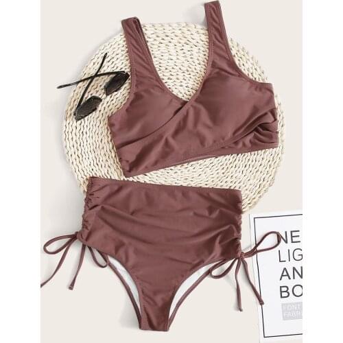 Sexy Push Up Bikinis Women Vest Two Piece Swimsuit Women Bikini Set V-Neck Swimwear Swimming High Waisted Bathing Suit Beachwear
