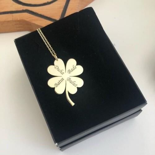 FOUR NAMED CLOVER SILVER NECKLACE SPECIAL DAY GIFT