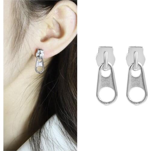 New European and American Simple Personality Korea Wild Creative Zipper Head Punk Stud Earrings Womens Jewelry Wholesale 2021