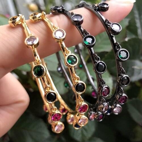 EYIKA Retro Rainbow Zircon Gold Black Silver Color Big Circle Round Tassel Charms Hoop Earrings for Women Bohemian Jewelry