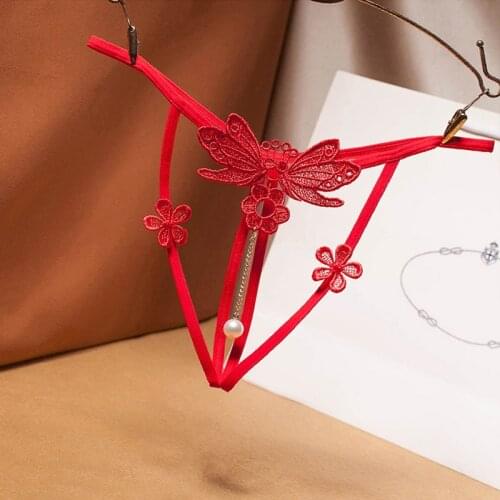 Thong Tback Temptation Underwear Women Debossed Embroidery Thong sexy pearl pendant free open transparent sexy t pants women