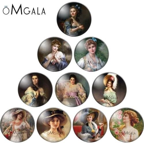 Vintage Lady Women Girls Retro Oil Paintings 12mm/16mm/18mm/25mm Round photo glass cabochon demo flat back Making findings