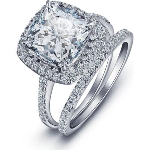 Vintage Fashion Jewelry 10KT White&Yellow Gold Fill Cushion Shape AAA Cubic Zirconia CZ Stone Wedding Pave Band Ring or Women