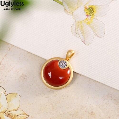 Uglyless Heart-shape Agate Pendants for Women Crystals Zircons Necklaces NO Chain Real Gold 925 Silver Sweet Girls Dress Jewelry