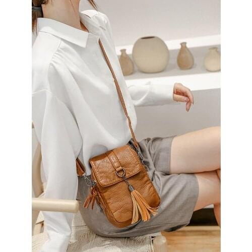 Mobile phone messenger bag ladies PU leather shoulder bag handbag small card bag messenger bag flip lady mobile phone bag