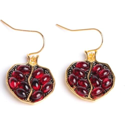 Vintage Gold Color Red Garnet Earrings For Women Stone Round Beaded Inlay Earrings Wedding Jewelry Gifts