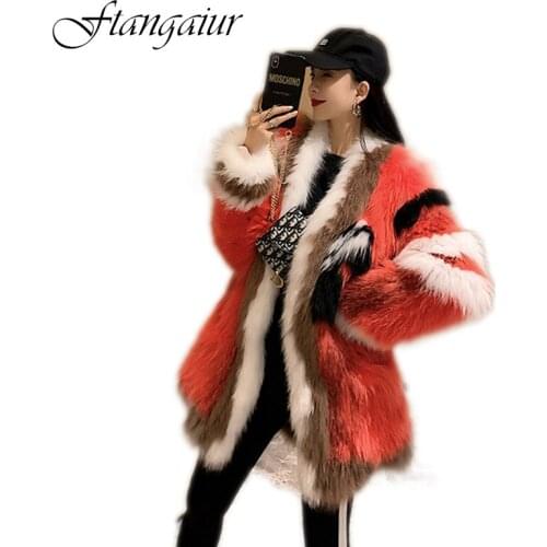 Ftangaiur Winter Genuine Leather Women Weave Import Fox Fur Coat Fox Fur Coat Contrast Color Womens Medium Real Fox Fur Coats