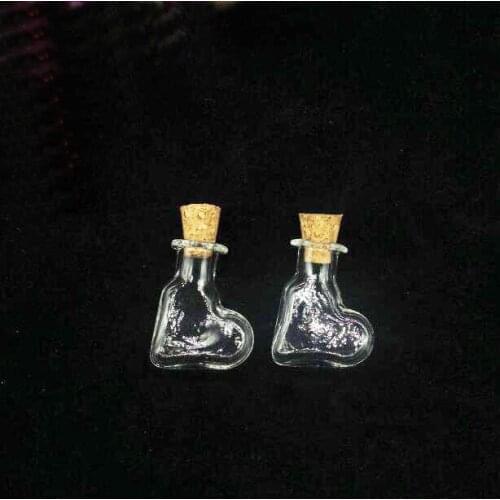 10pcs/lot Mini Empty heart Wishing Bottle vial Pendants Perfume essential oil Cork Plug Glass Hand-Blown jewelry Necklace