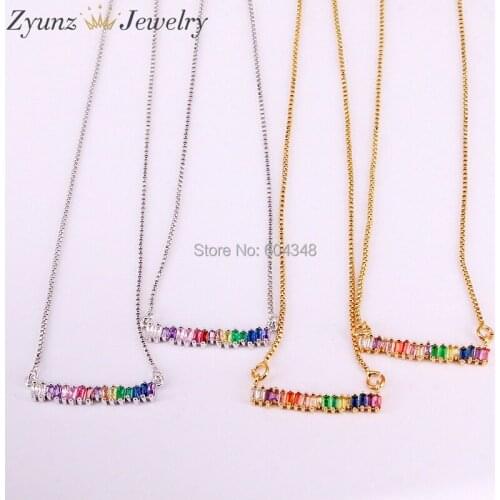 10PCS ZYZ333-5172 Beautiful Pendant Necklace Rainbow Multi Color Cubic Zirconia CZ Crystal For Women Trendy Gifts
