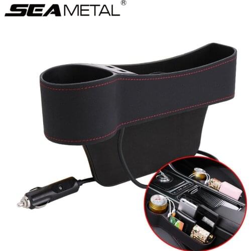2pcs Car Seat Gap Storage Box Leather Car Seat Gap Organizer 2USB Car Storage Pocket For Auto Seat Crevice Stowing Tidying Case