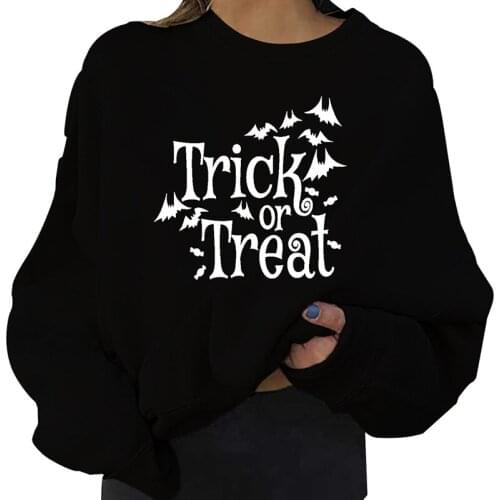 2021 Trick or Treat Halloween Hoodie Women Plus Size Fall Causal Printed Pullovers Kawaii Clothes Oversize CrewnecK Sweatshirts