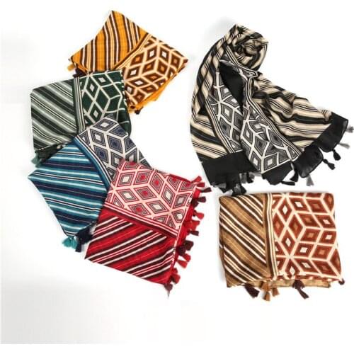 2021 Fashion Newest Geometry Printed Pattern Cotton Voile Tassel Scarf Shawls Wraps Hijabs 6Colors 10pcs/lot