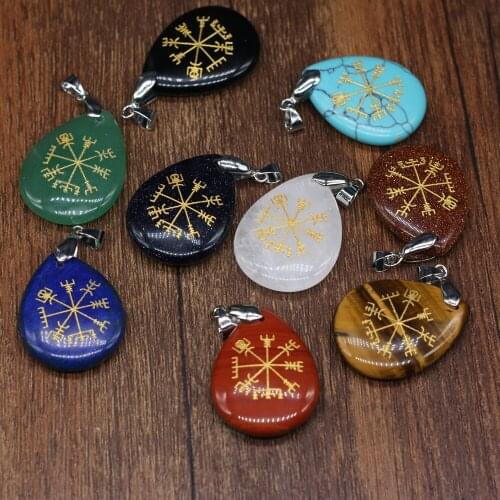 2021 New Reiki Healing Gem Pendant Natural Stone Lapis Lazuli Drop Shape Carved Amulet Charms for Jewelry Making DIY Necklace