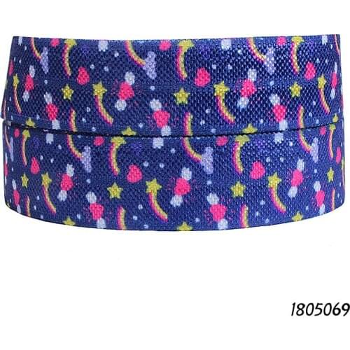50 yards/lot) Kids DIY rainbow and stars printed fold over elastic