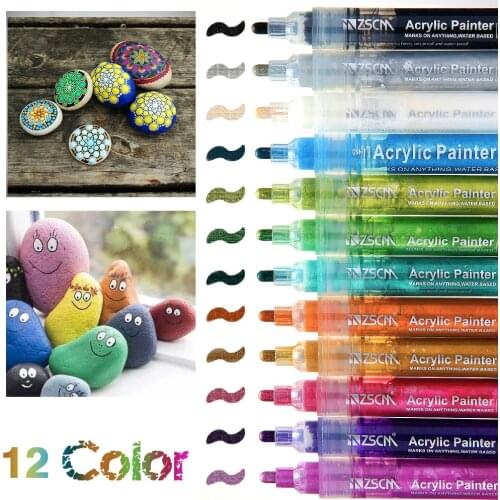 12 Colors Acrylic Marker Liquid Chalk Super Large Capacity Mark Pen For Fabric Plastic Round Fine Nib 2mm Water-based Pens