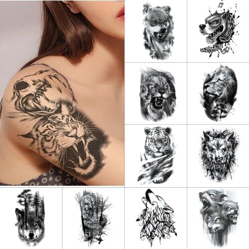 Ink Tattoo animal Black temporary tattoo stickers Wolf tiger horse Waterproof fake tattoo Beast Body art tattoo stickers