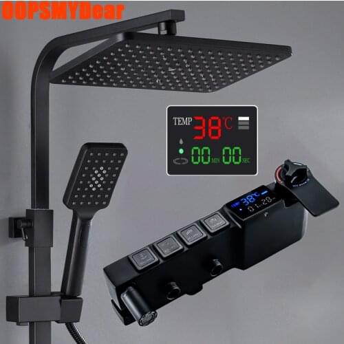 Black Shower Faucet Bathroom Thermostatic Digital Shower System Bathtub SPA Rainfall Bath Shower Tap Wall Mount Hot Cold Kit Set