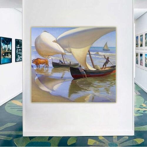 Citon Joaquin Sorolla《Cow and boat》Canvas Oil Painting Artwork Poster Decorative Picture Wall Decor Home Living Room Decoration