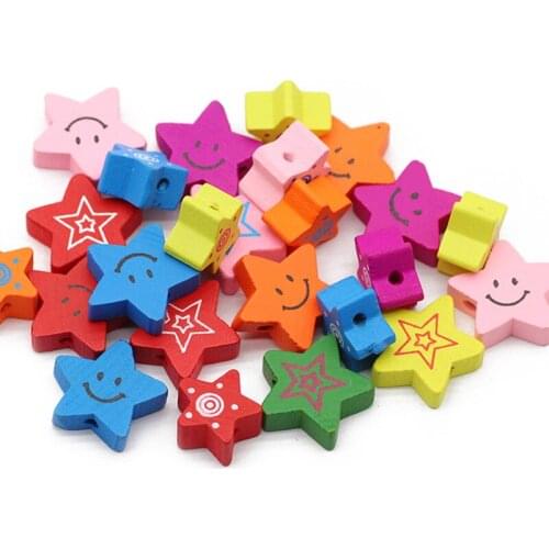 Star Shape Wood Beads Random Color Wooden Baby Toy Loose Beads For Jewelry Making DIY 15/20mm Bracelet Necklace Accessories
