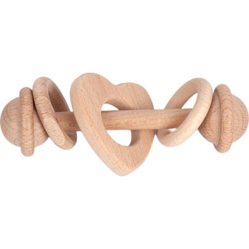 Baby Wooden Beech Teether Bell Rattle Ring Soother Molar Toddler Teething Toys Q1FE