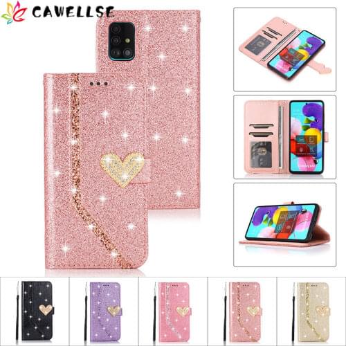For Samsung J6 J4 Plus A6 A7 A8 2018 Galaxy A51 A71 5G A40 A10 A30 A20E Note 10Pro 9 8 Shiny Flash Leather Flip Phone Case Cover