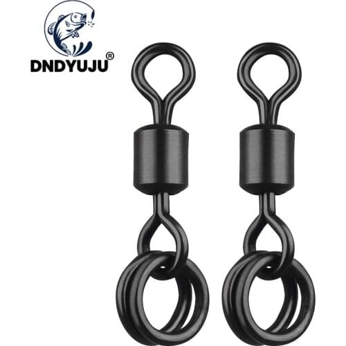 DNDYUJU 20pcs Size4#-6# Matte Black Fishing Rolling Swivels With Two Solid Ring Carp Rigs Fish Hook Connector Fish Tackle Tool