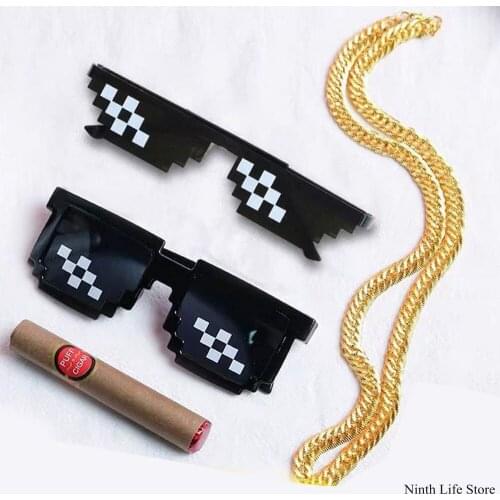 Double Mosaic Stripe Sunglasses Trick Toy Thug Life Glasses Deal With It Glasses Pixel Women Men Black Sunglasses Funny toy