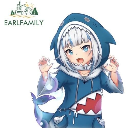 EARLFAMILY 13cm x 10.6cm for Gawr Gura Auto Decal Fashion Occlusion Scratch Funny Car Stickers Custom Printing Window Decoration