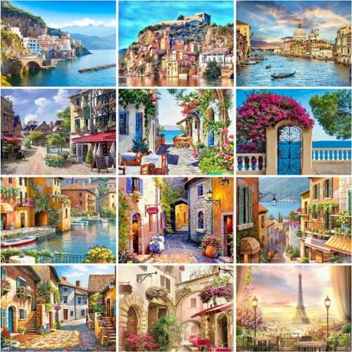 HUACAN Pictures By Numbers Seaside Landscape Frame Painting By Numbers House On Canvas DIY Home Decoration DIY Gift 40x50cm