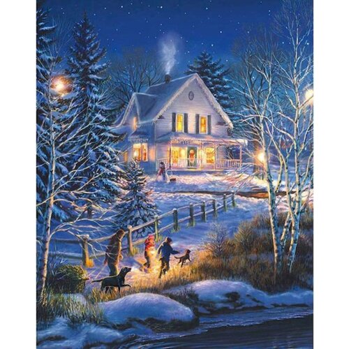 GATYZTORY 60x75cm Frameless Picture By Numbers Mountain Night Snow House Landscape Paint By Number Handmade Home Decors