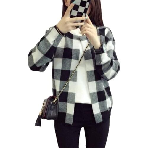 Short Sweater Coat Spring Autumn Loose Wild Influx New Plaid Shirt College Wind Knit Cardigan Women Clothing Vestidos LXJ307