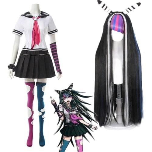 Danganronpa Cosplay Ibuki Mioda Costume Long Wig Girls Uniform Skirt Set Anime Dangan Ronpa 2 Halloween Costumes Women C80C07