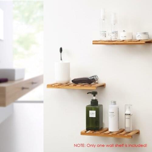 Bathroom Edge Floating Shelf Bracket Wall Ledge Bamboo Storage Rack Home Wall Decor Bathroom Storage Bracket for Bathing