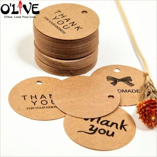 100 Pcs Thank You Tags Kraft Paper Round Labels Gift Tag Wedding Favors Cardboard Cards Hang Tag DIY Baking Decoration Snack Bag