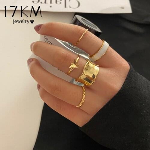 Trendy Geometric Butterfly Resin Rings Set For Women Girls Bohemian Gold Wide Chain Finger Ring Party Jewelry