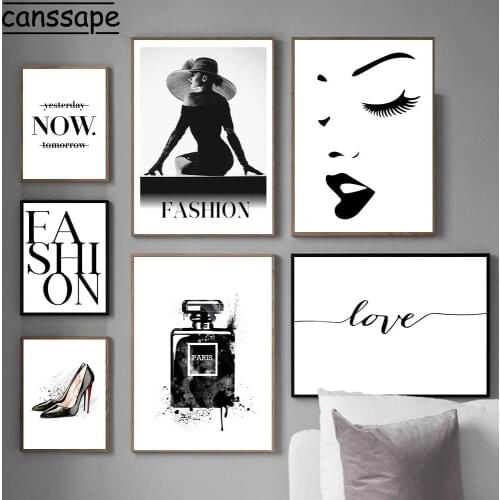 Fashion Poster Perfume Bottle Wall Painting High Heels Canvas Print Black White Posters Vogue Wall Pictures Living Room Decor