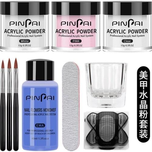 Nail Acrylic Powder Set Gel Polish Crystal Kit Acrylic Liquid with Nail Brush File Nails Art Decoration Extension Manicure Tools