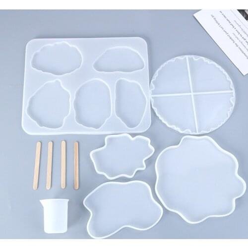 6-piece set of various sizes of silicone coaster cup oval tray irregular shape artistic wave shape epoxy resin mold