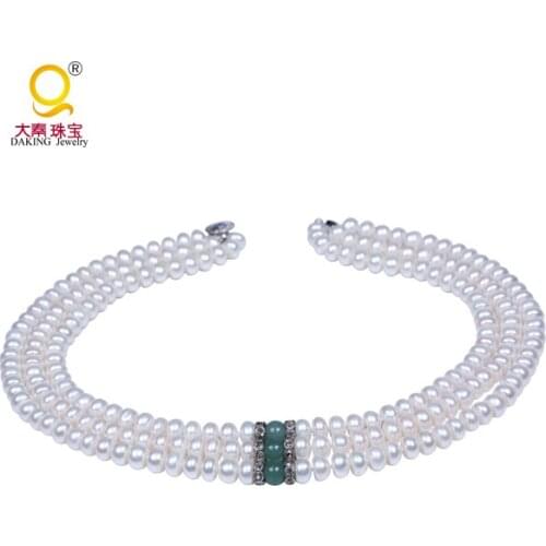 Daking 8.5-9.5 mm Pearl Beads Necklace Genuine Freshwater Cultured 3 Strings necklace,Ivory Pearl Necklaces for Wedding Jewelry